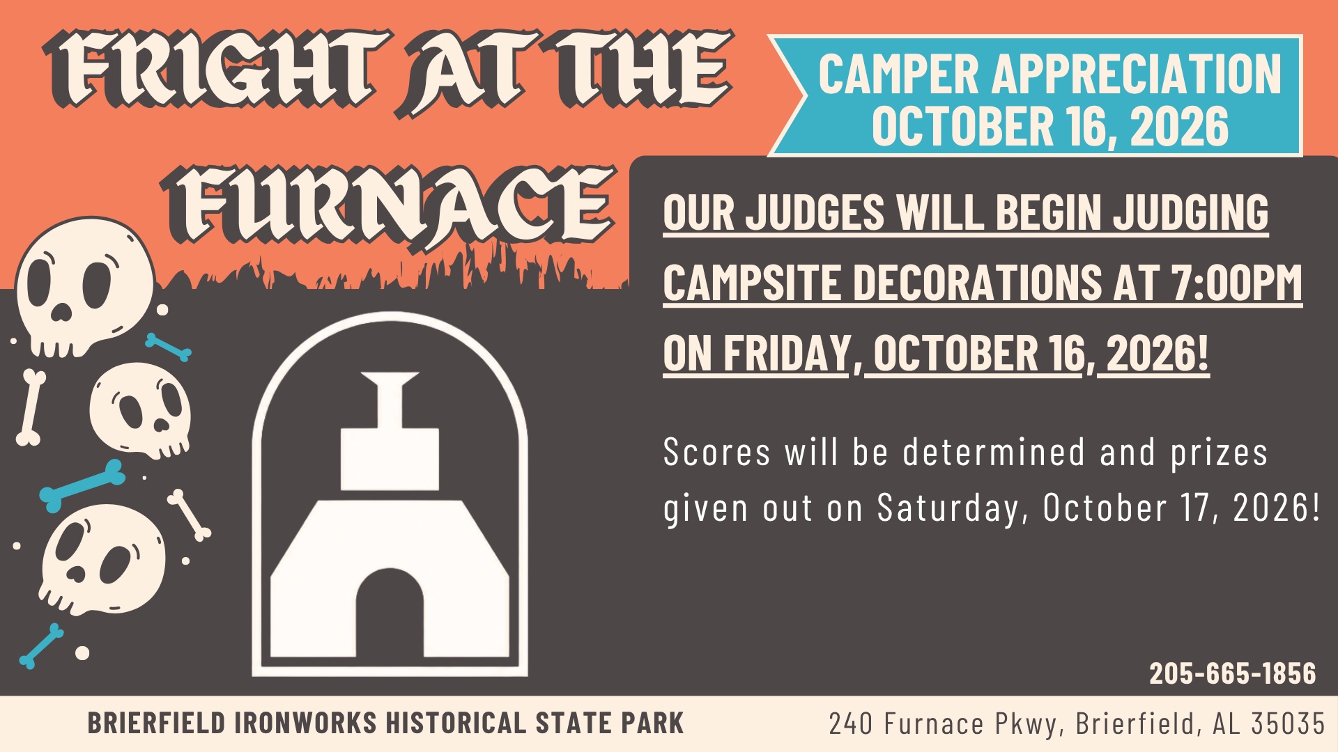 Brierfield Ironworks Park - Fright at the Furnace 2026 Camper Appreciation Oct 16
