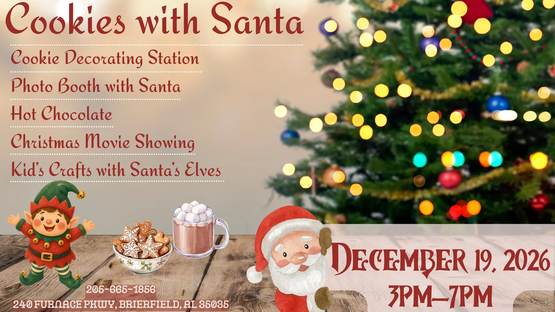 Cookies with Santa Dec 19 2026 at Brierfield Ironworks Park