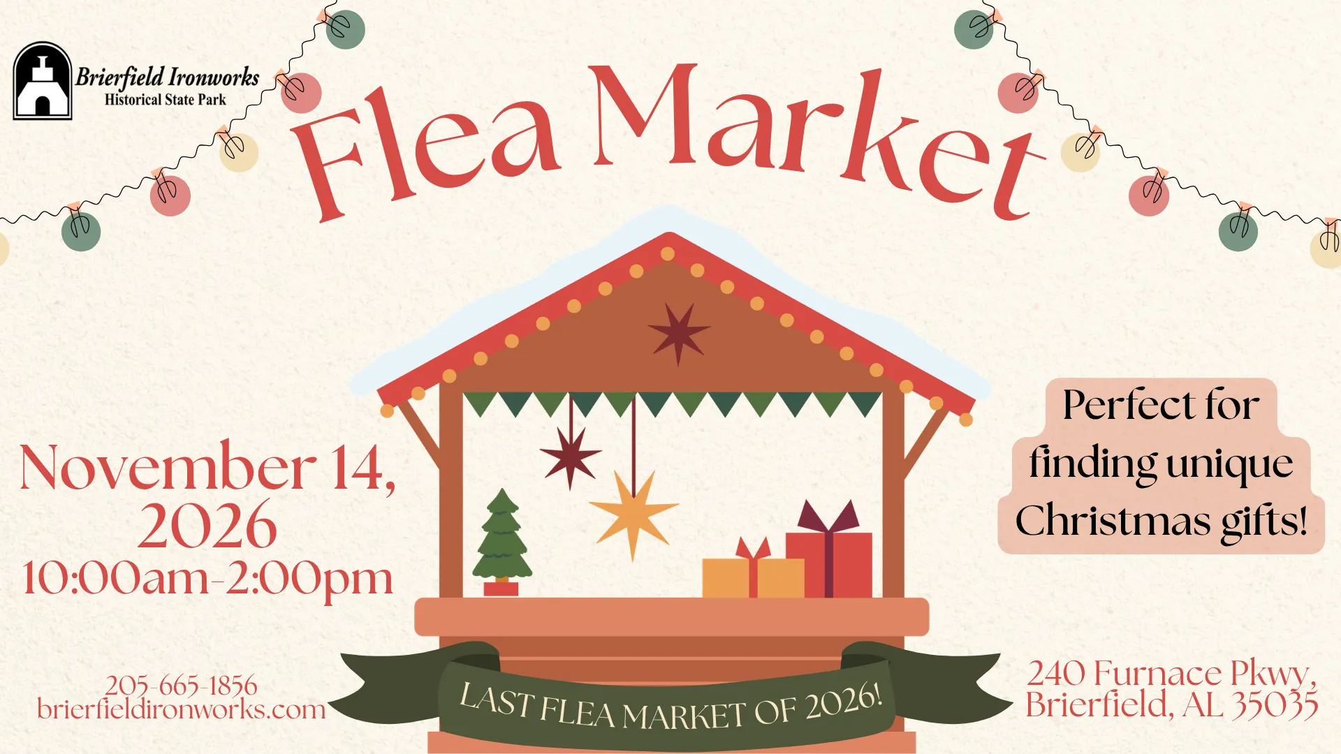 Flea Market Nov 14 2026 at Brierfield Ironworks Park